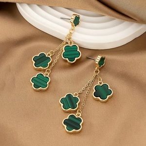 Green clover cascade dangling earrings gold tone hypoallergenic alloy St Paddy!